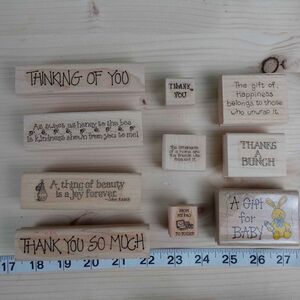 Wood Rubber Stamps Scrapbooking Card Making Sayings Thank You Baby Happy